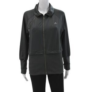 Adidas Womens Windbreaker Black Zip Polyester Spandex Size L